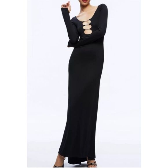 Alice + Olivia Kalena Scoop-Neck Long-Sleeve Cutout Maxi Dress - Picture 2 of 7